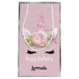 Unicorn Happy Birthday Naam Gray Pink Girly Lash Klein Cadeauzakje