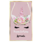 Unicorn Happy Birthday Name Gold Pink Girly Lash Klein Cadeauzakje (Achterkant)