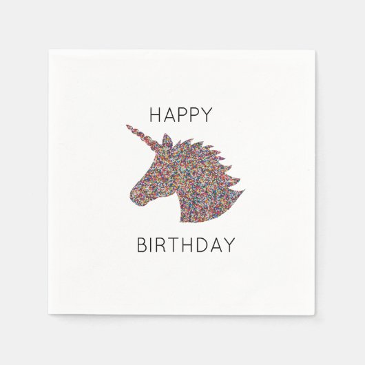 Unicorn Happy Birthday Rainbow Sprinkles Napkin Servet (Voorkant)