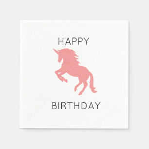 Unicorn Happy Birthday Roze schilderij Napkin Servet