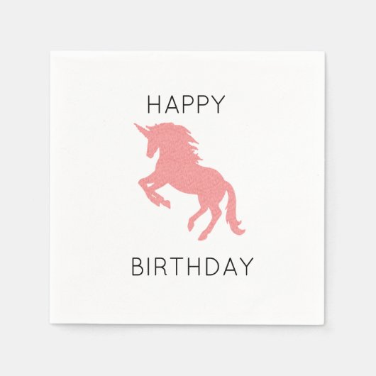 Unicorn Happy Birthday Roze schilderij Napkin Servet (Voorkant)