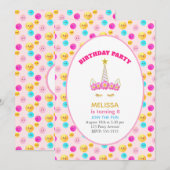 Unicorn & Happy Facets op roze verjaardag Kaart (Voorkant / Achterkant)