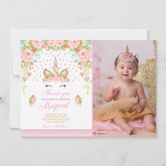 Unicorn Hartelijk dank voor uw kaart Roze Gold Mag (Voorkant)