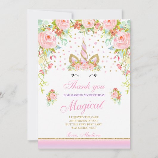 Unicorn Hartelijk dank voor uw kaart Roze Gold Mag (Voorkant)