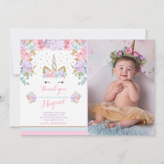 Unicorn Hartelijk dank voor uw kaart Roze Gold Mag (Voorkant)