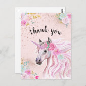 Unicorn Hartelijk dank voor uw roze Blauwgroen Flo Briefkaart (Voorkant / Achterkant)