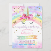 Unicorn head & bloemen girl verjaardagsuitnodiging kaart (Voorkant)