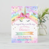 Unicorn head & bloemen girl verjaardagsuitnodiging kaart (Staand voorkant)