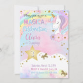 Unicorn head & flowers girl birthday invitation. kaart (Voorkant)