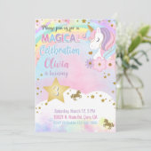 Unicorn head & flowers girl birthday invitation. kaart (Staand voorkant)