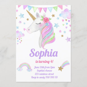 Unicorn Head Gold Rainbow Glitter Girl Birthday Kaart