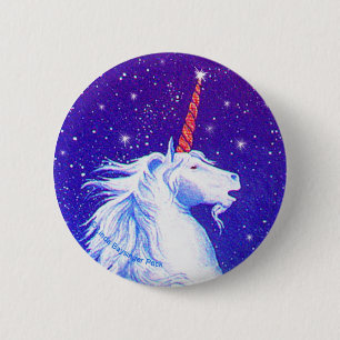 Unicorn Head met Blue Ronde Button 5,7 Cm