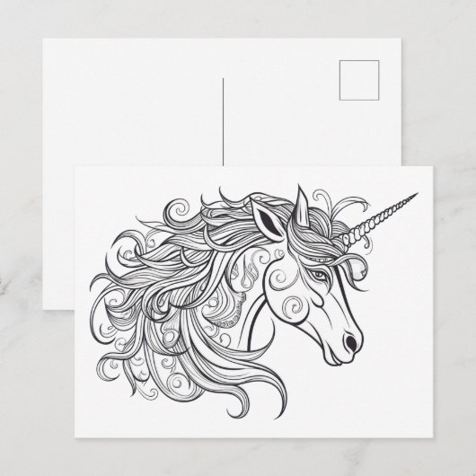 Unicorn Head Tekening Briefkaart (Voorkant / Achterkant)