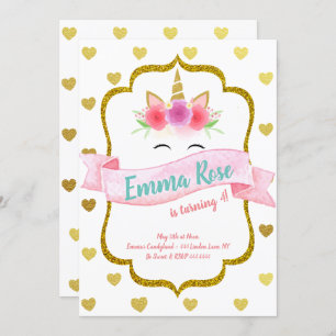 Unicorn Heart Birthday Party Kaart