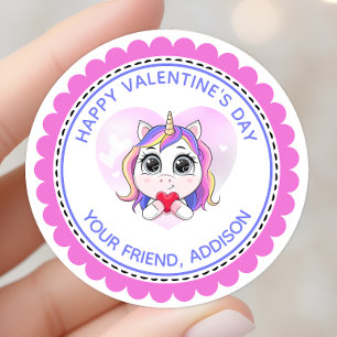 Unicorn Heart Cute Personalized Valentijn Ronde Sticker