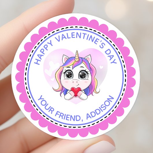 Unicorn Heart Cute Personalized Valentijn Ronde Sticker