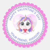 Unicorn Heart Cute Personalized Valentijn Ronde Sticker (Voorkant)