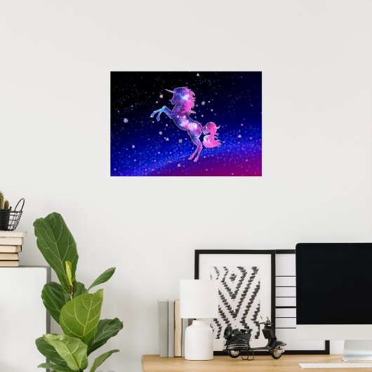 Unicorn heelal sterren in het heelal poster (Thuiskantoor)