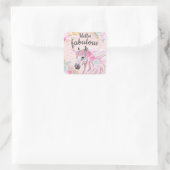 Unicorn Hello Fabulous Pink Floral Gold Glitter Vierkante Sticker (Tas)