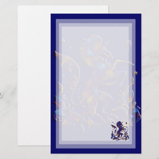 Unicorn Herald: Blauw en goud Briefpapier (Voorkant / Achterkant)