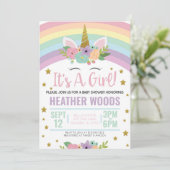Unicorn Het is een Girl Baby shower Uitnodiging (Staand voorkant)