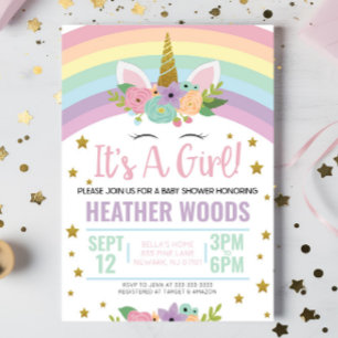 Unicorn Het is een Girl Baby shower Uitnodiging