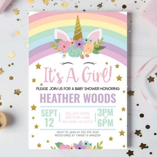 Unicorn Het is een Girl Baby shower Uitnodiging