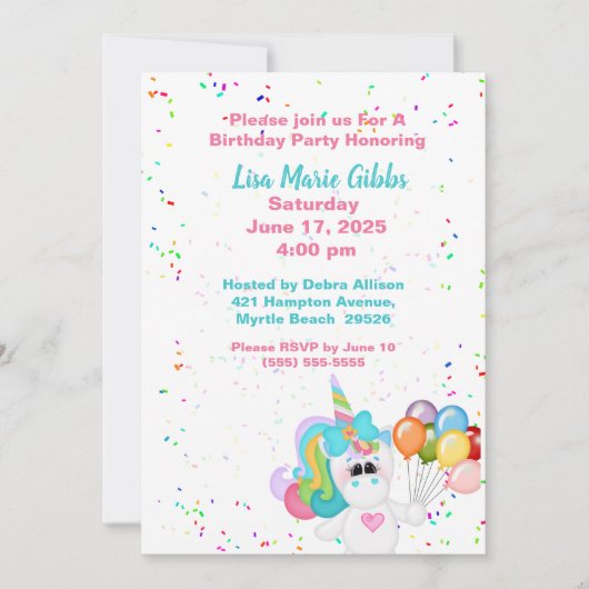 Unicorn Holding Balloons Birthday Kaart (Voorkant)