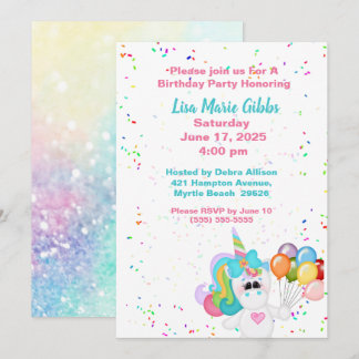 Unicorn Holding Balloons Birthday Kaart