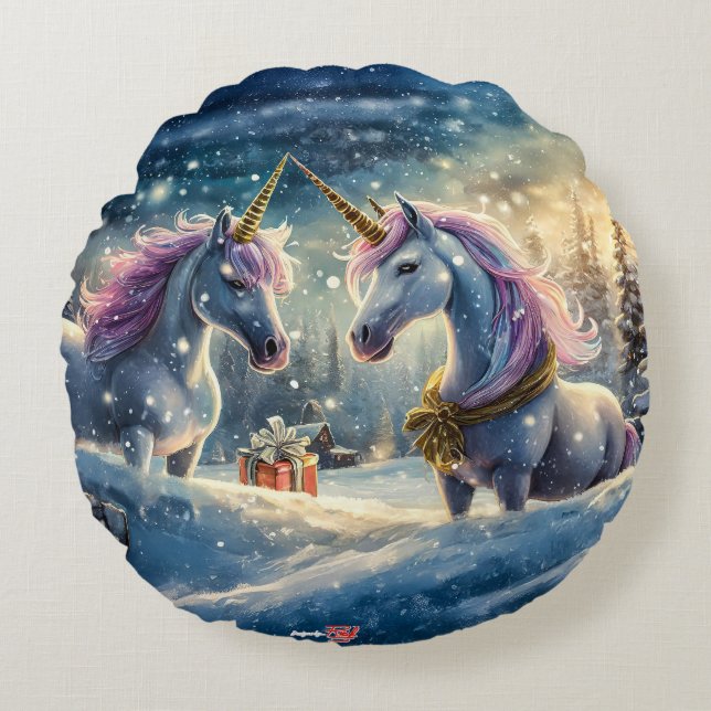 Unicorn Holiday Design beroemd gemaakt door Rich A Rond Kussen (Voorkant)