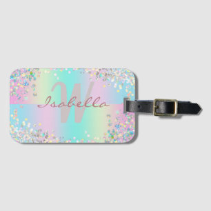 Unicorn holografische glitter bagagelabel