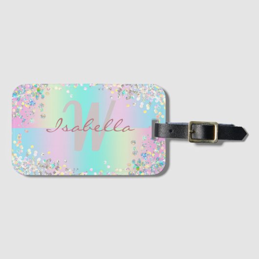 Unicorn holografische glitter bagagelabel (Voorkant (horizontaal))