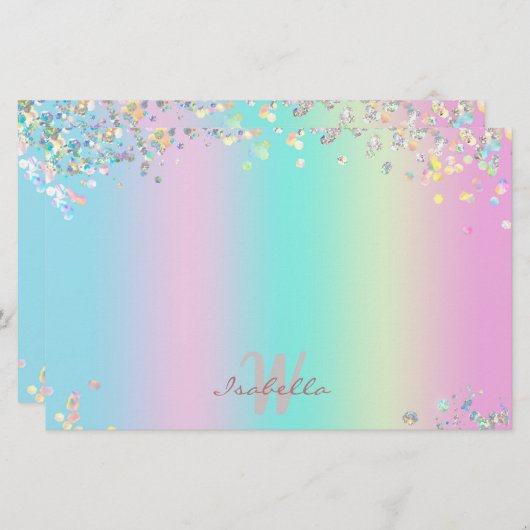 Unicorn holografische glitter briefpapier (Voorkant / Achterkant)