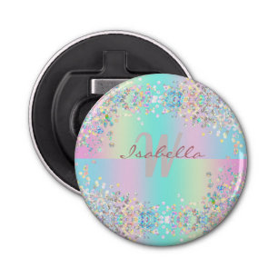 Unicorn holografische glitter button flesopener
