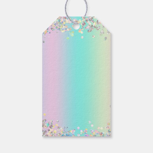 Unicorn holografische glitter cadeaulabel (Achterkant)