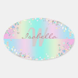 Unicorn holografische glitter ovale sticker