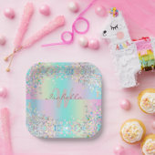 Unicorn holografische glitter papieren bordje (Feest)