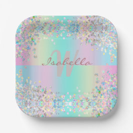 Unicorn holografische glitter papieren bordje