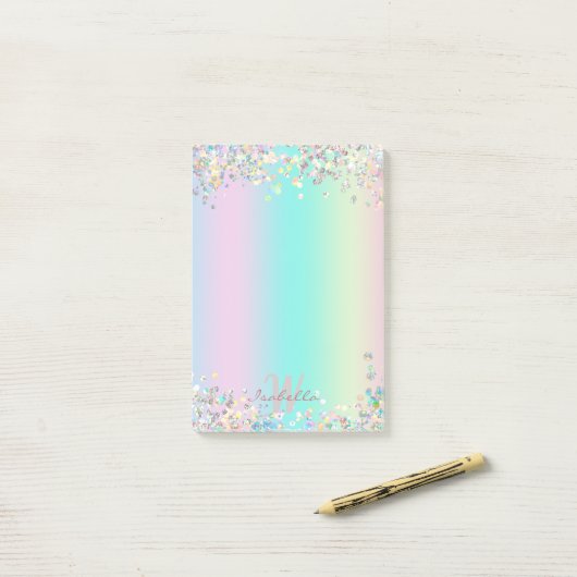 Unicorn holografische glitter post-it® notes (Op bureau)