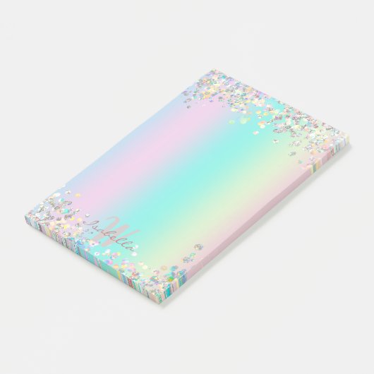 Unicorn holografische glitter post-it® notes (Schuin)
