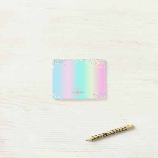 Unicorn holografische glitter post-it® notes (Op bureau)