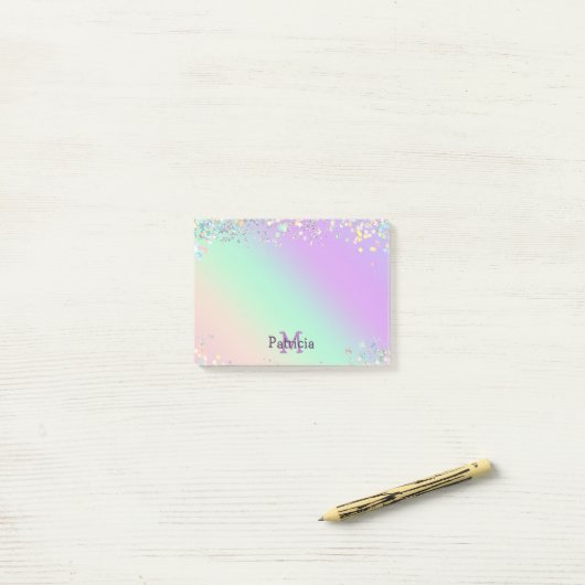 Unicorn holografische glitter post-it® notes (Op bureau)