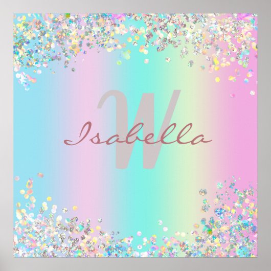 Unicorn holografische glitter poster (Voorkant)