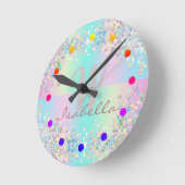 Unicorn holografische glitter ronde klok (Hoek)