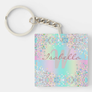 Unicorn holografische glitter sleutelhanger