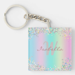 Unicorn holografische glitter sleutelhanger