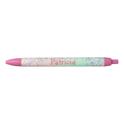 Unicorn holografische glitter zwarte inkt pen (Voorkant)