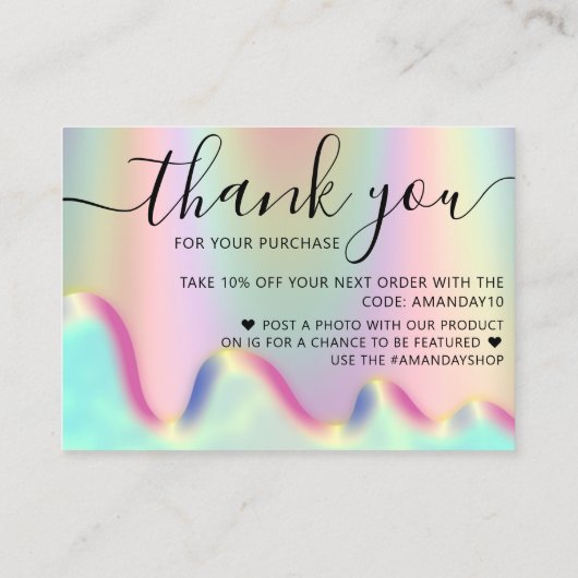 Unicorn Holografische Webwinkel Bedankt Korting Co Visitekaartje (Achterkant)