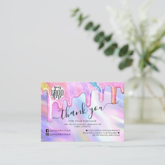 Unicorn Holographic Glitter Customer Hartelijk dan Visitekaartje (Staand voorkant)