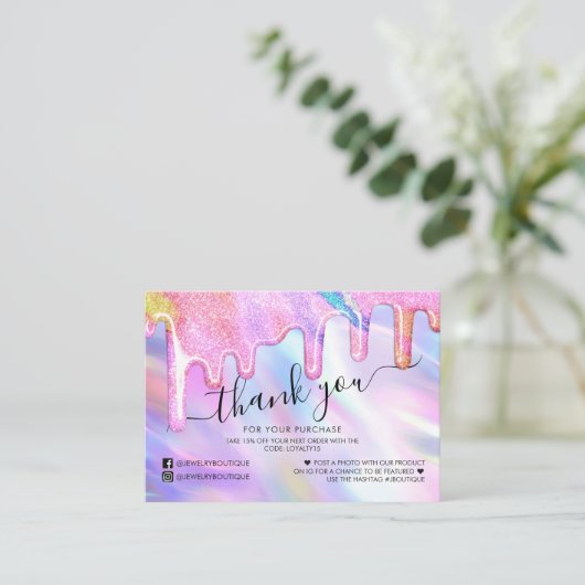 Unicorn Holographic Glitter Customer Hartelijk dan Visitekaartje (Staand voorkant)